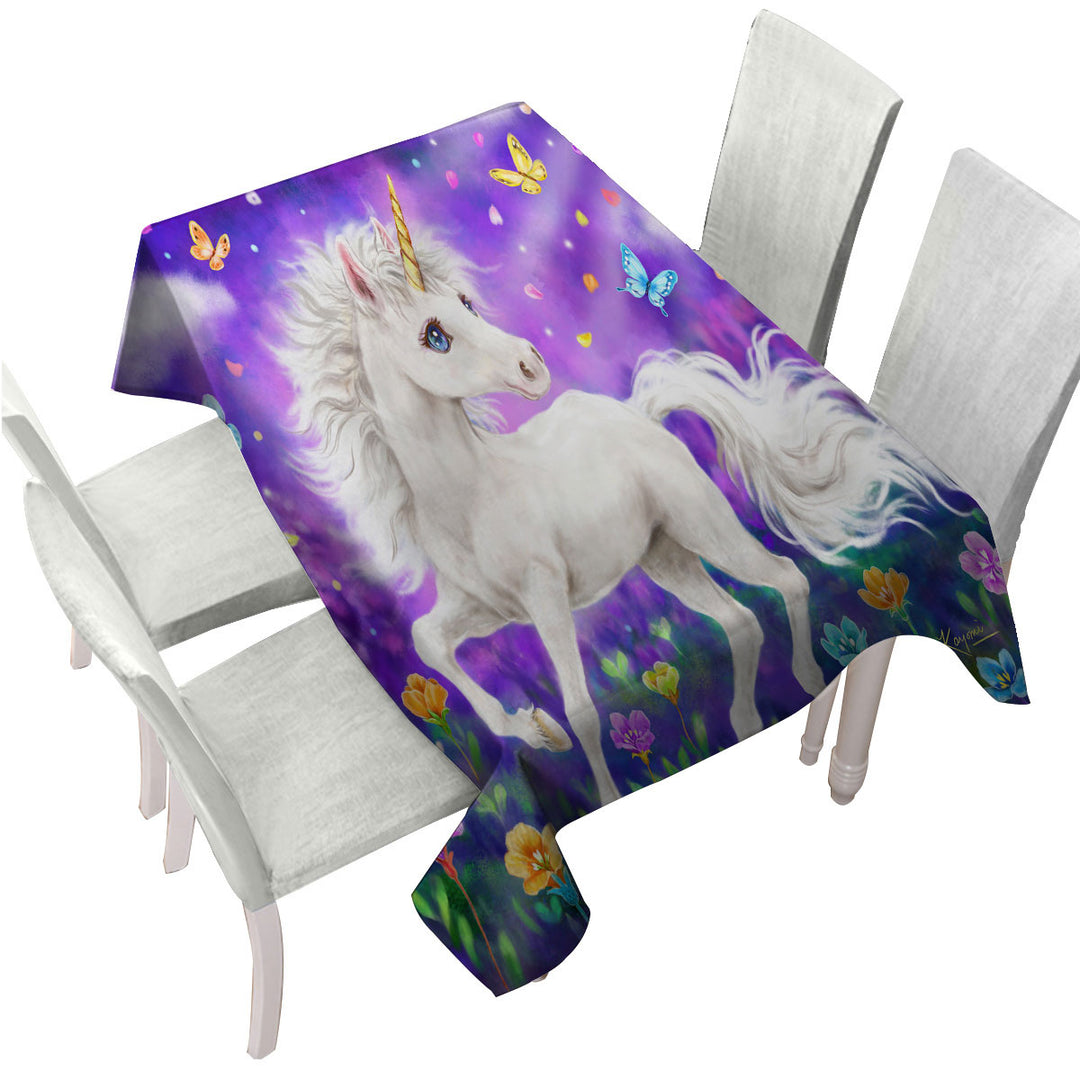 Table Cover with Girly Fantasy Designs Butterflies and Unicorn