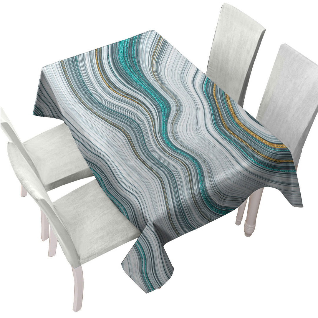 Table Cover with Greyish Blue and Golden Marble