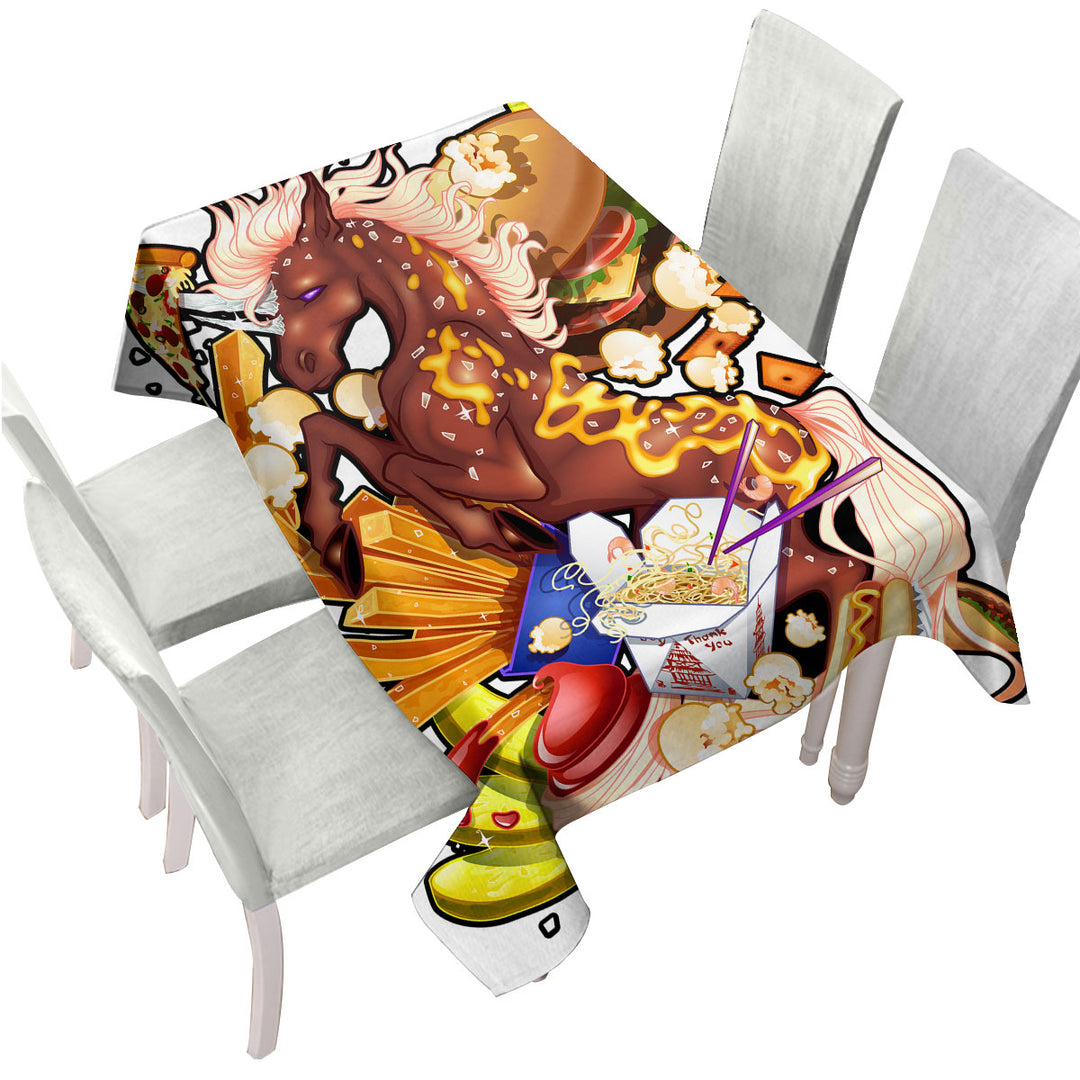 Table Cover with Junk Food Fast Food Funny Unicorn