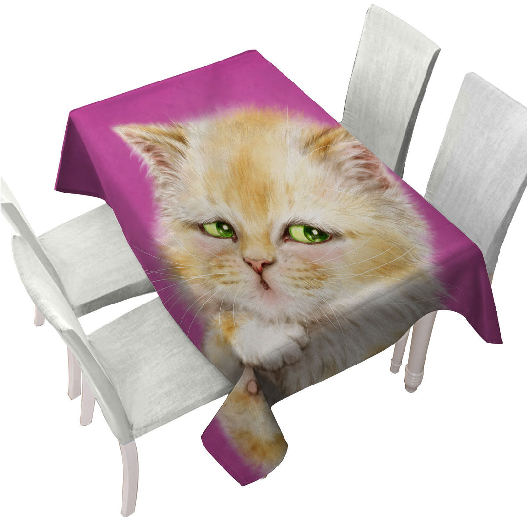 Table Cover with Kids Cats Designs Blushing Little Girl Kitten