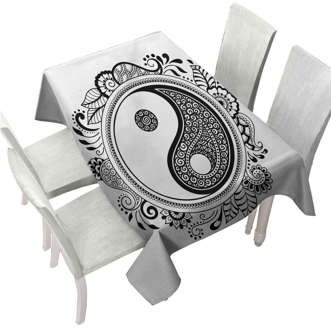 Table Cover with Oriental Prints on Yin and Yang Symbol