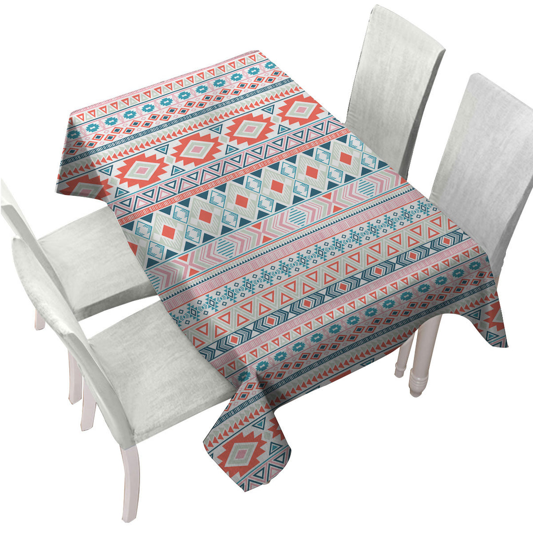 Table Cover with Peach Hues Aztec Stripes