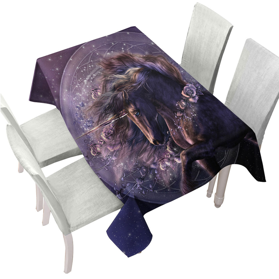 Table Cover with Purple Roses and the Black Rose Horse