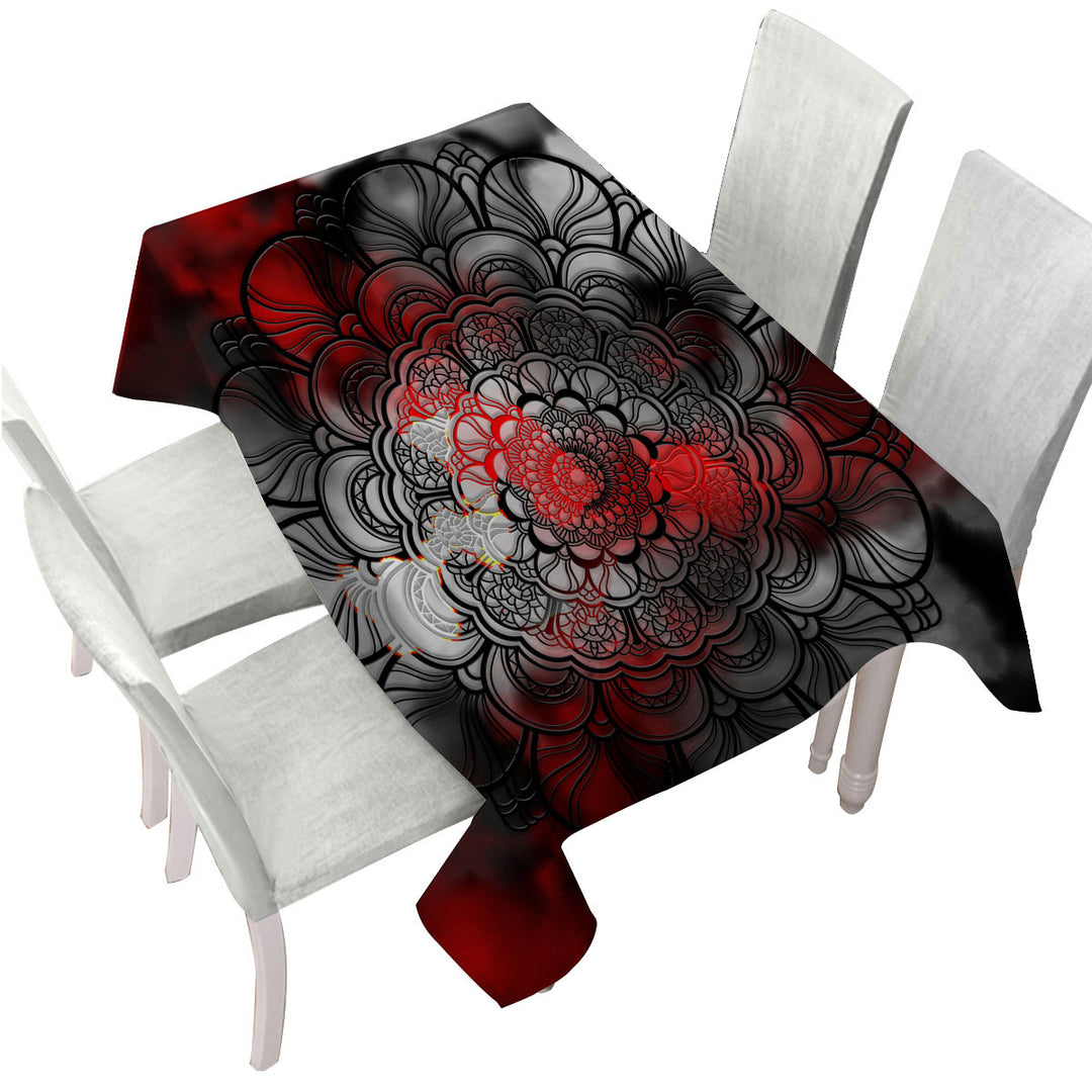 Table Cover with Red and Black Mandala