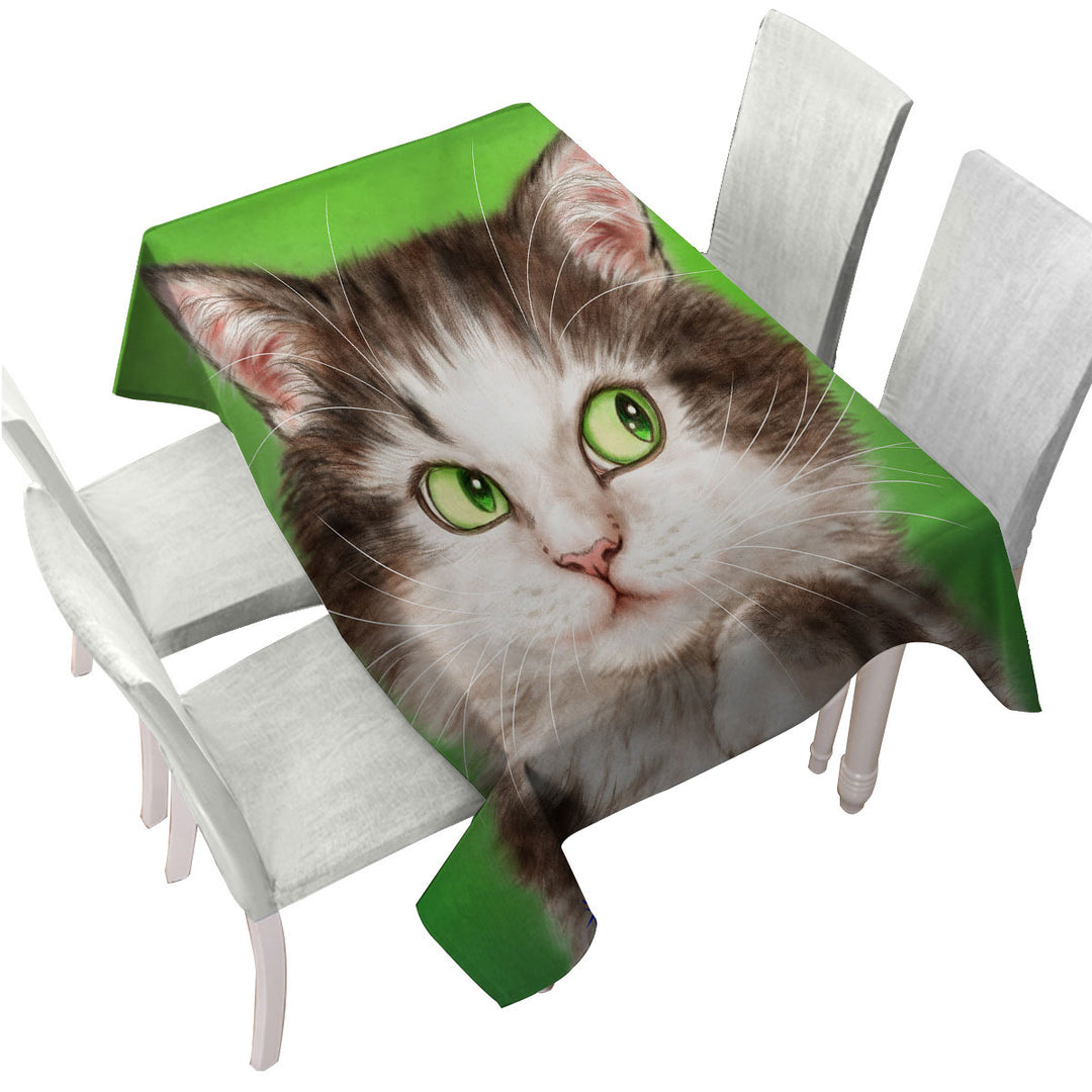 Tablecloth with Art Painted Mysterious Green Eyes Cat