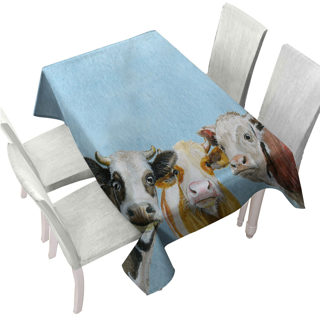 Tablecloth with Art Painting Friendly Cows