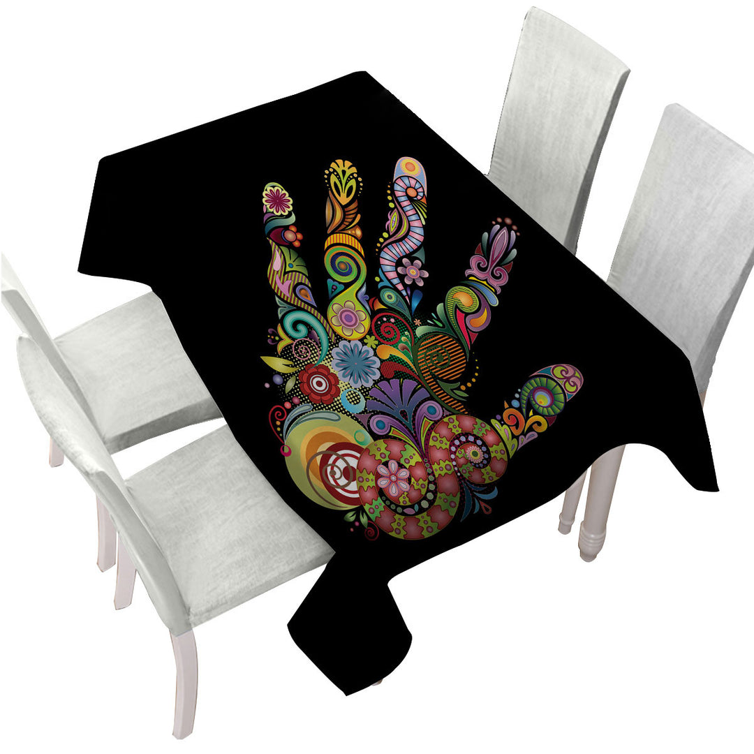 Tablecloth with Artistic Multi Colored Hand