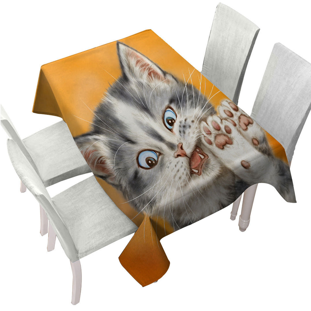 Tablecloth with Beautiful Cats Drawings Grey Kitten over Orange