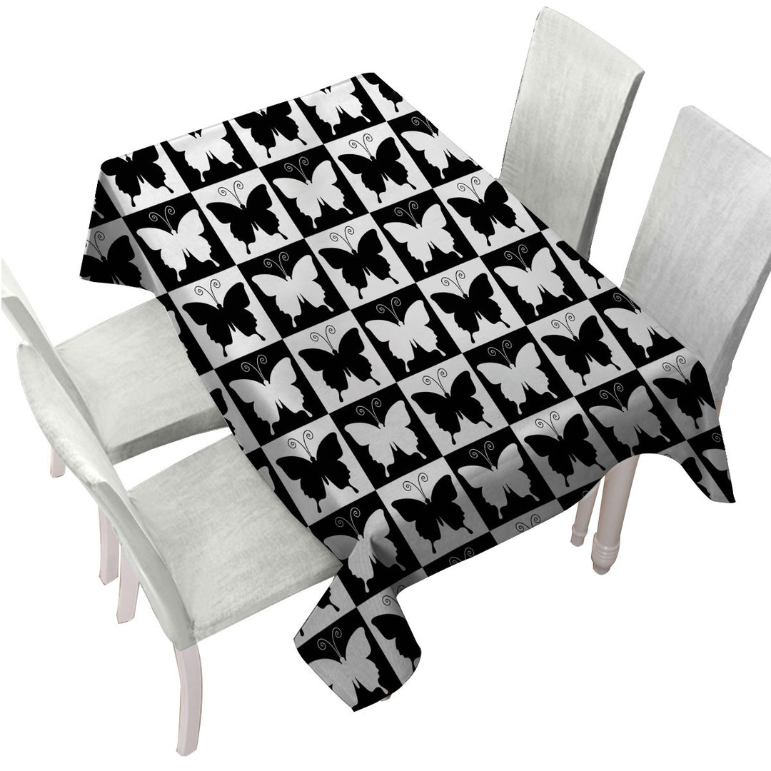 Tablecloth with Black and White Checkered Butterflies