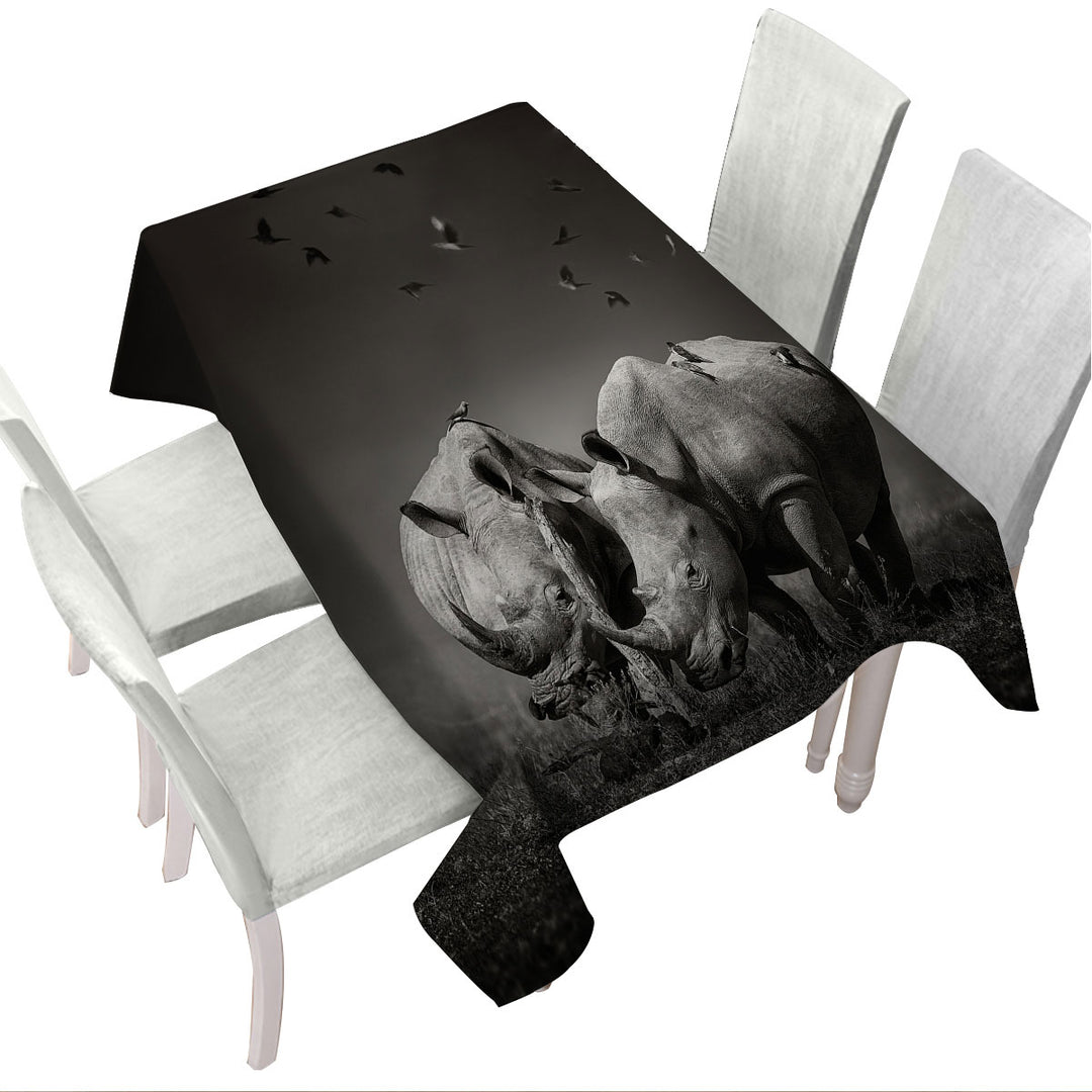 Tablecloth with Black and White Wild Rhinos