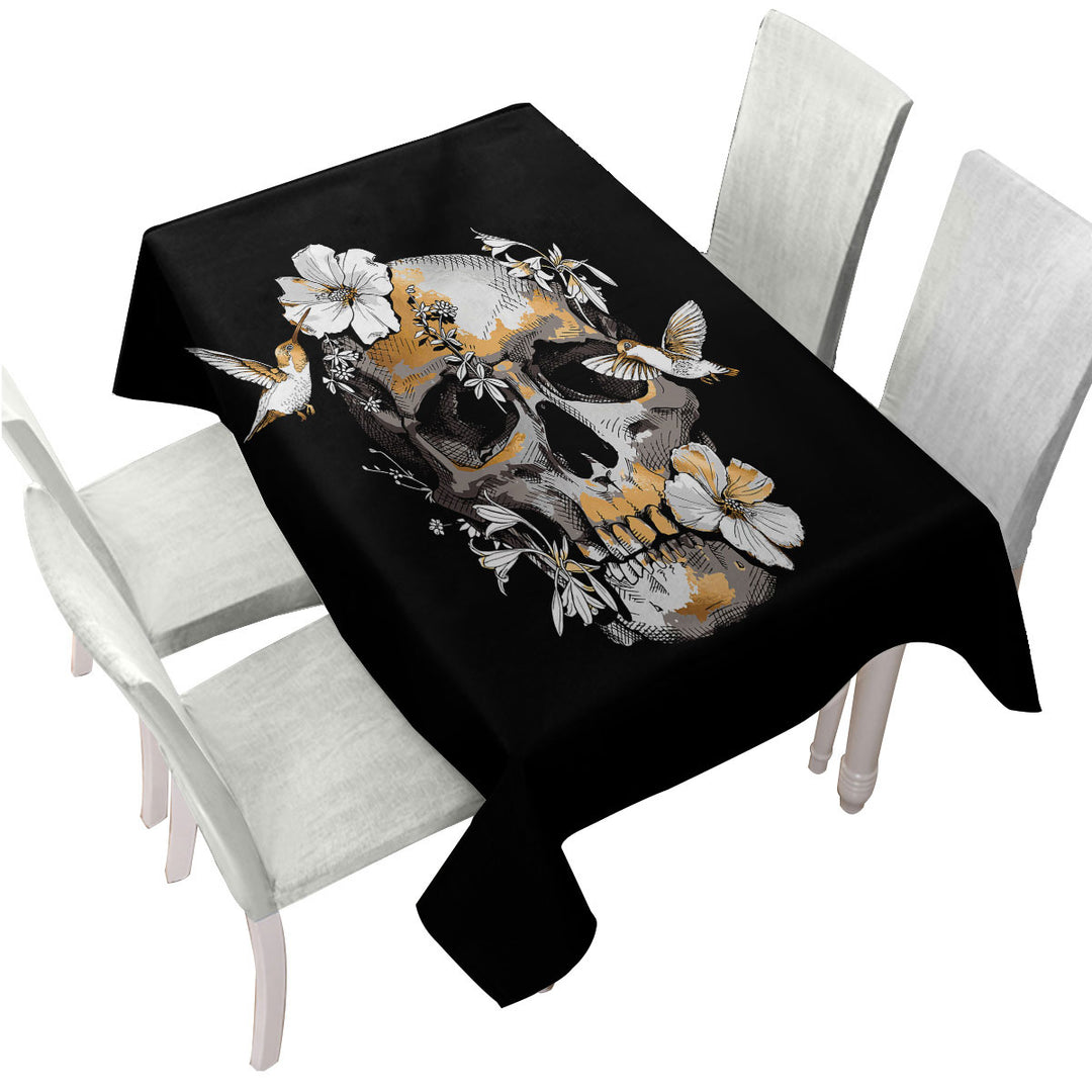 Tablecloth with Bronze Skull and Hummingbirds