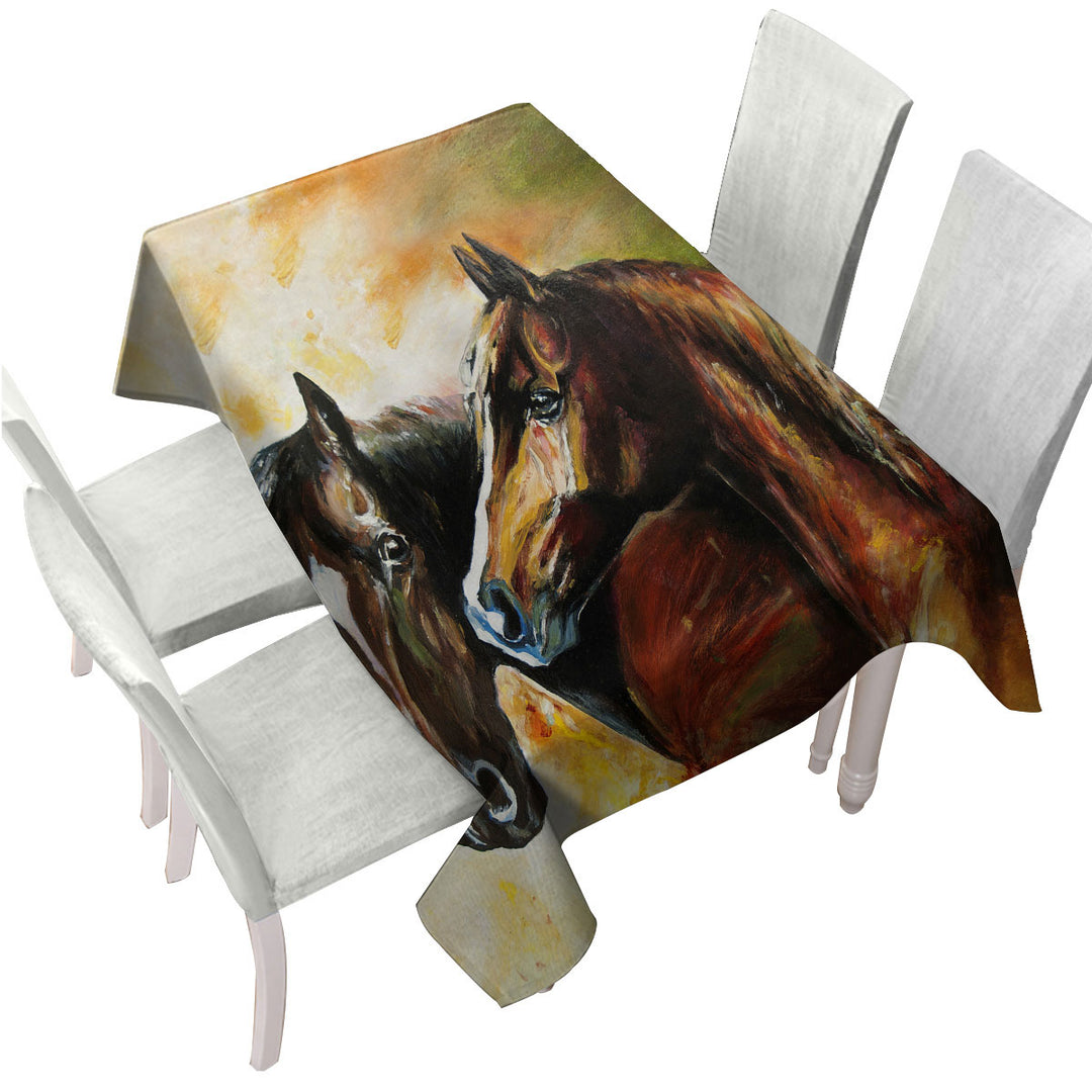 Tablecloth with Brown Painted Horses