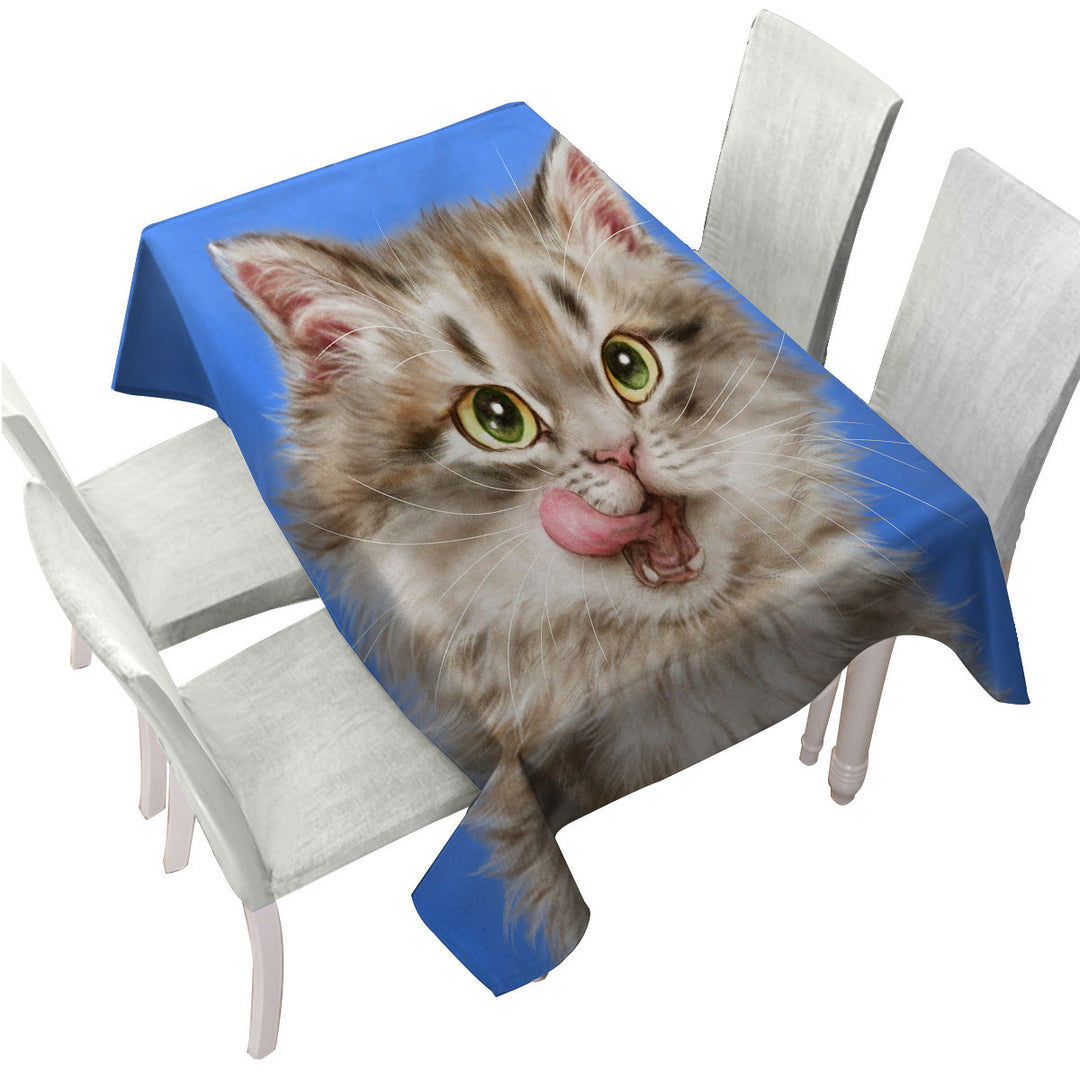 Tablecloth with Cats Cute and Funny Art Hungry Furry Kitten
