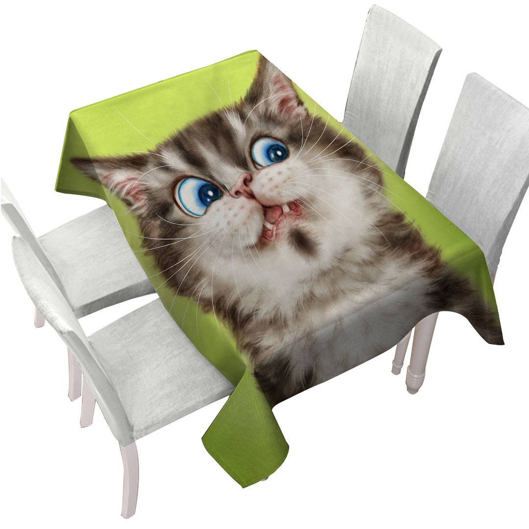 Tablecloth with Cats Cute and Funny Faces the Flinching Kitten