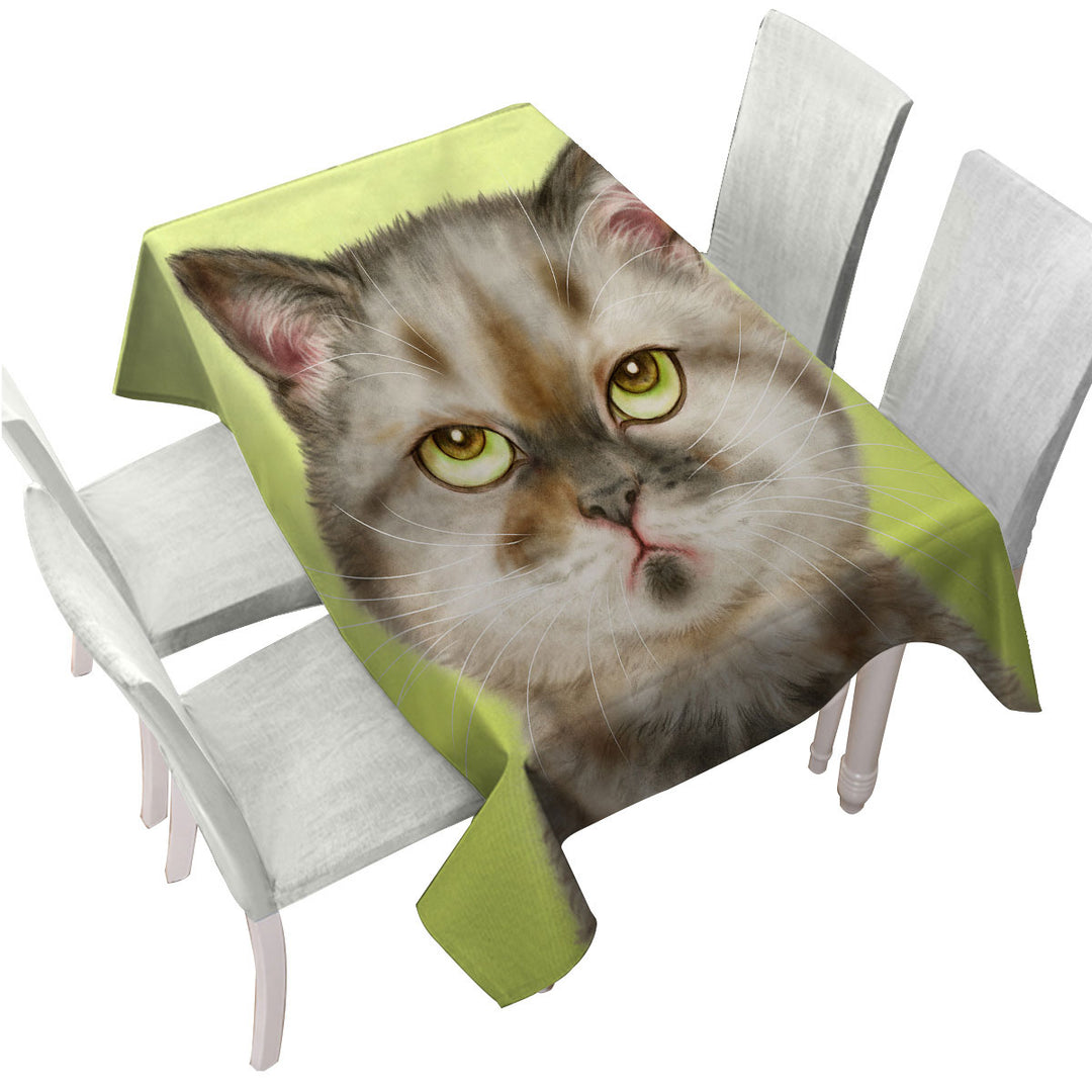 Tablecloth with Cats Funny Faces Unsatisfied Brown Tabby Kitten