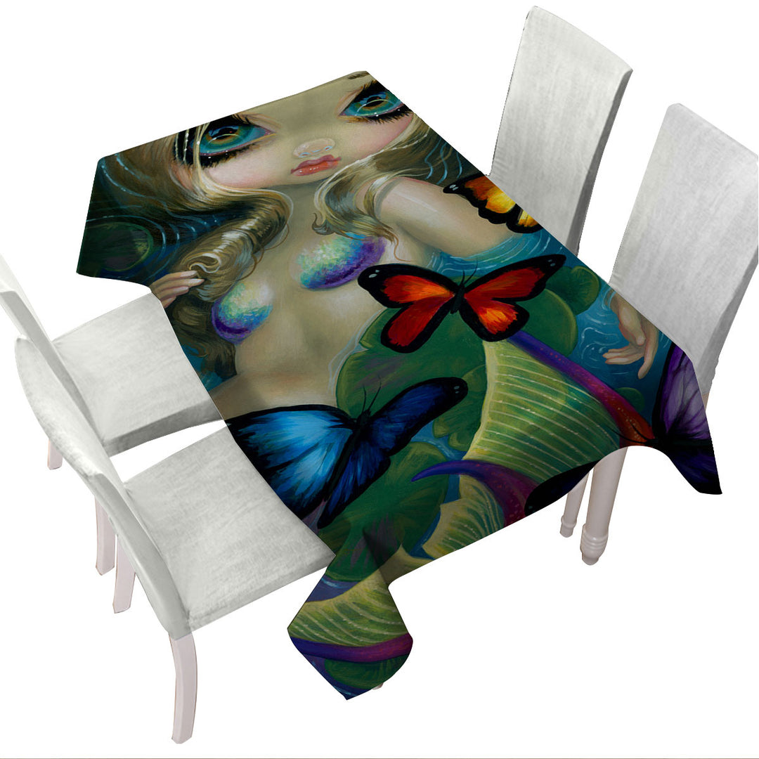 Tablecloth with Colorful Fantasy Mermaid with Butterflies