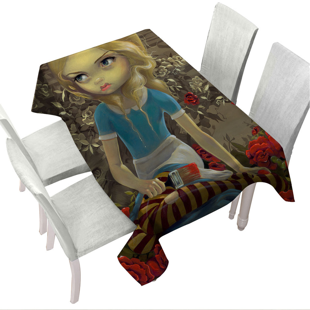 Tablecloth with Cool Alice Art Painting the Roses Red
