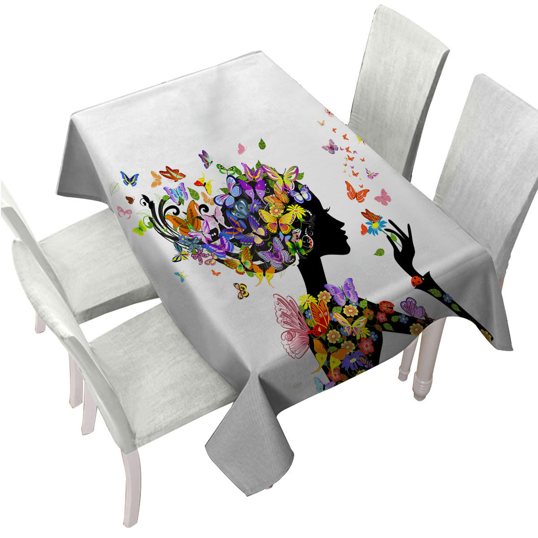 Tablecloth with Cool Butterflies Girl