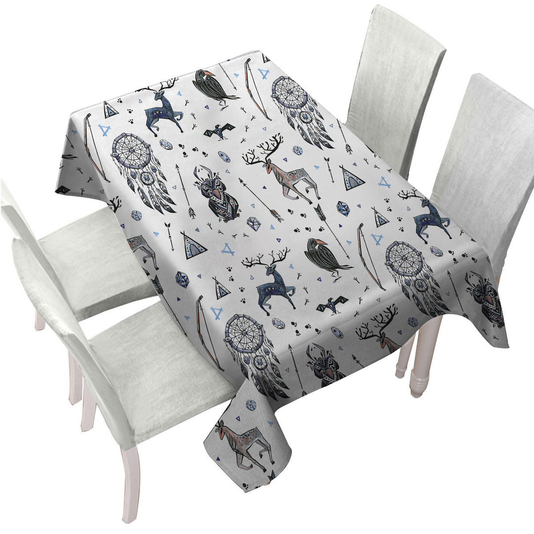 Tablecloth with Cool Deer and Owl in Native American Pattern