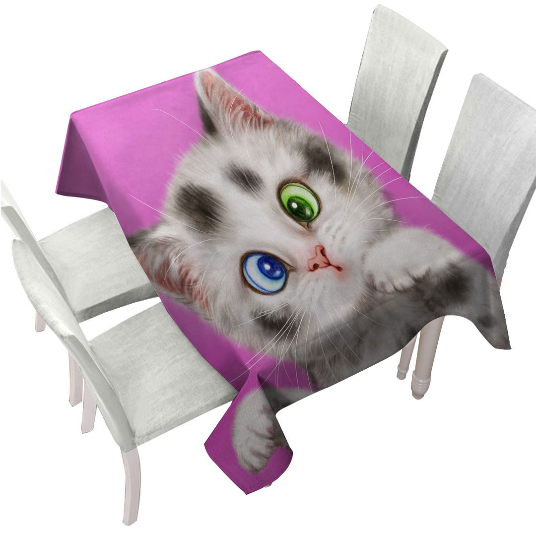 Tablecloth with Cute Cats Art Spotted Tabby White Kitten