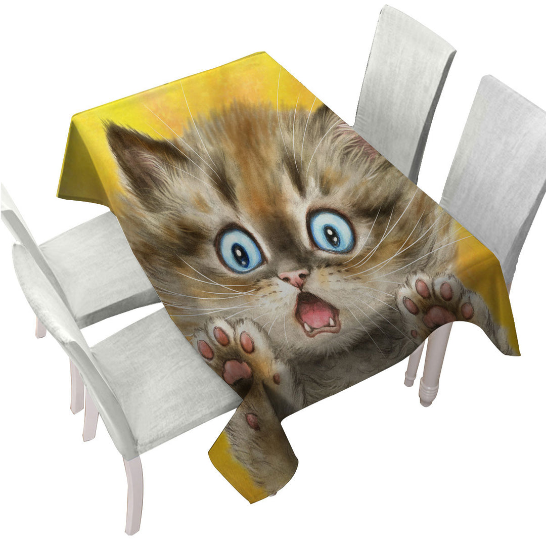 Tablecloth with Cute Cats Terrified Baby Blue Eyes Kitten