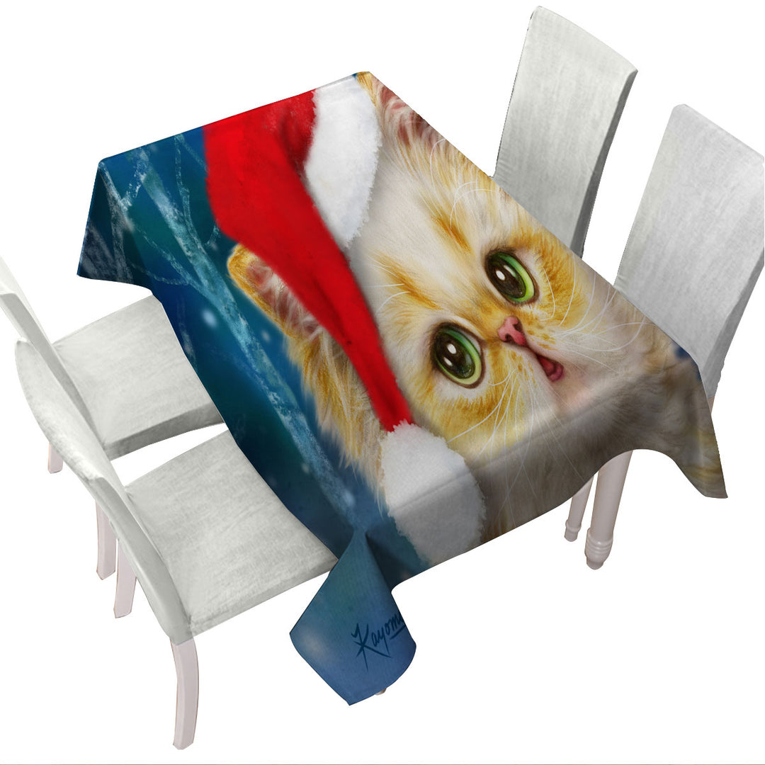 Tablecloth with Cute Christmas Cat Design Ginger Santa Kitten