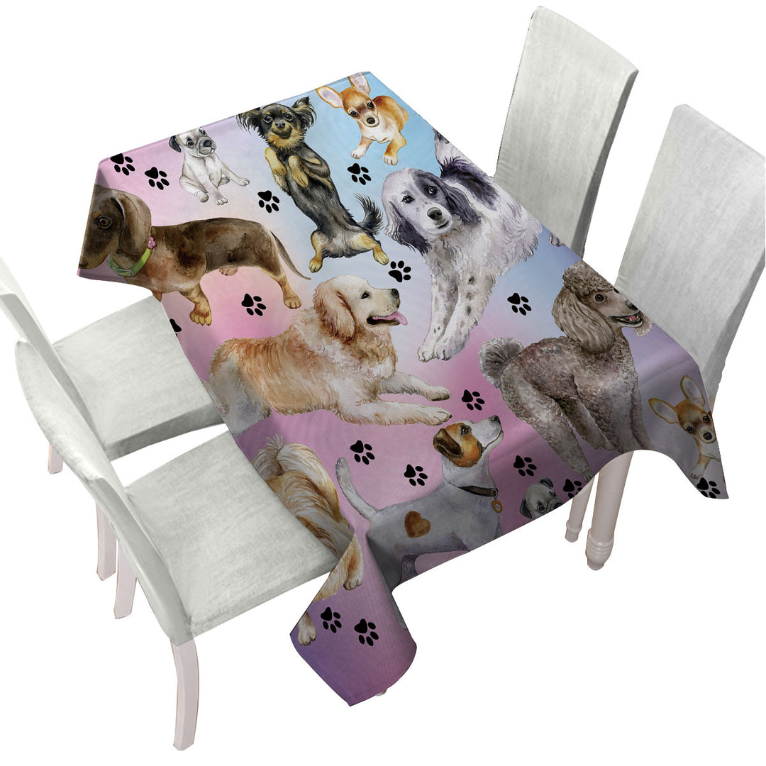 Tablecloth with Cute Dogs Over Purplish