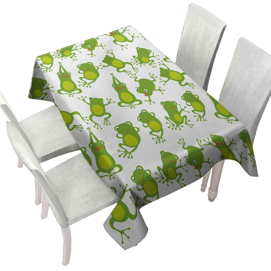 Tablecloth with Cute Green Frog Pattern