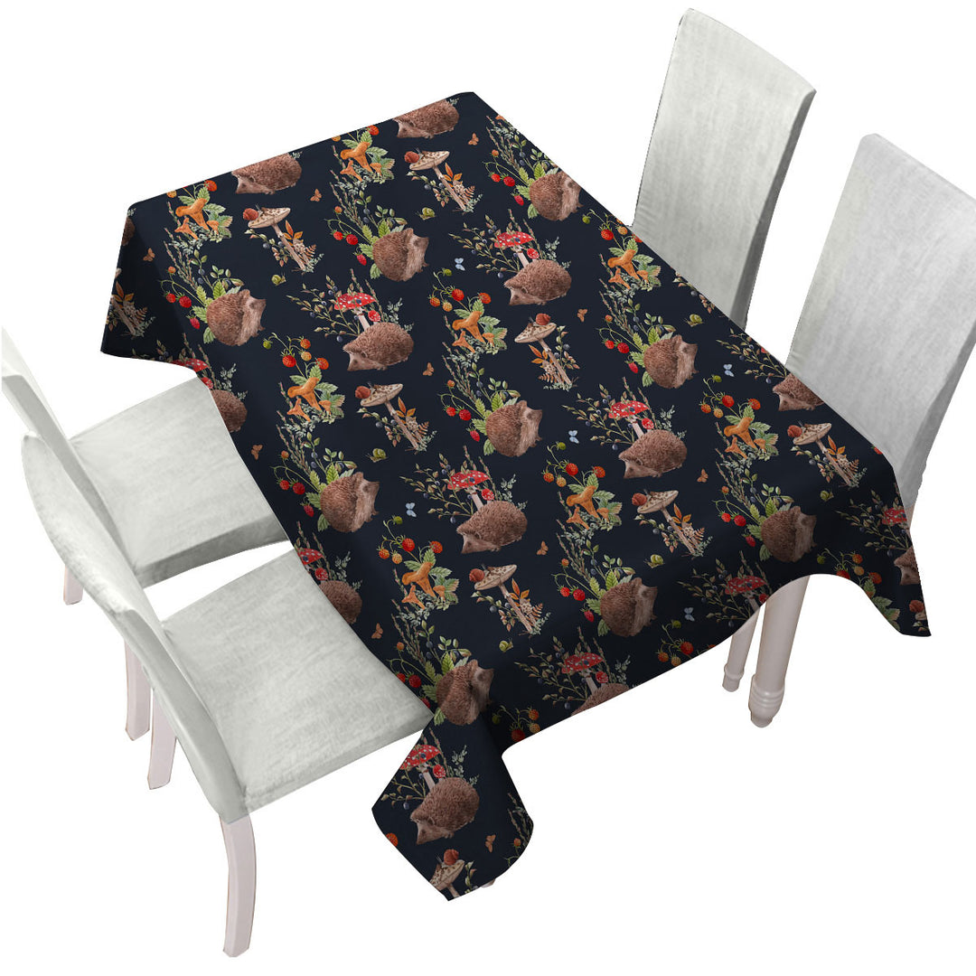 Tablecloth with Cute Hedgehog in a Mushroom Garden