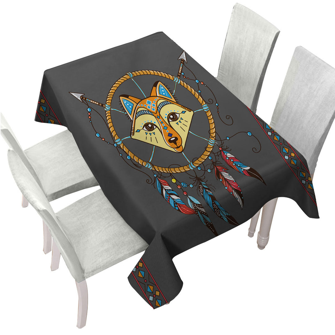 Tablecloth with Cute Native Fox Dream Catcher for Kids