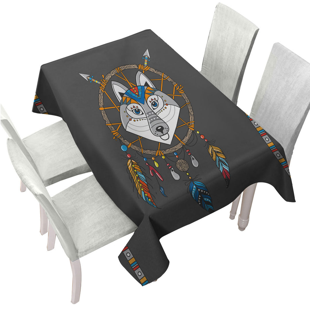 Tablecloth with Cute Native Wolf Dream Catcher for Kids