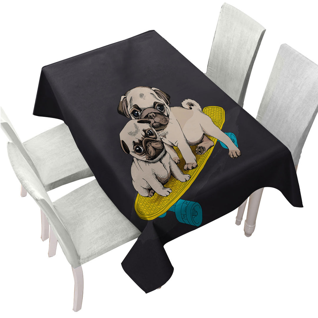 Tablecloth with Cute Skating Pugs