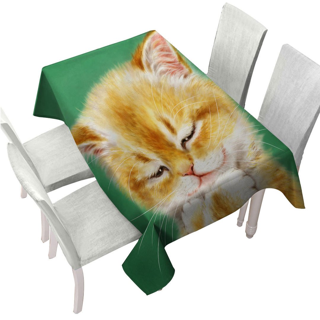 Tablecloth with Cute Tempting Ginger Cat Drawing