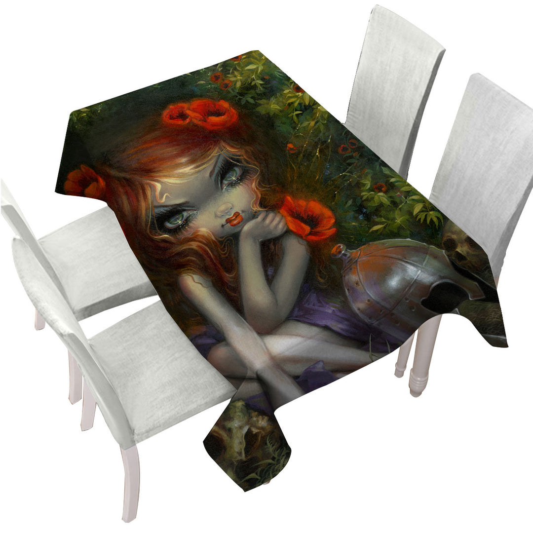 Tablecloth with Dark Art La Belle Dame Sans Merci Maiden and Skulls