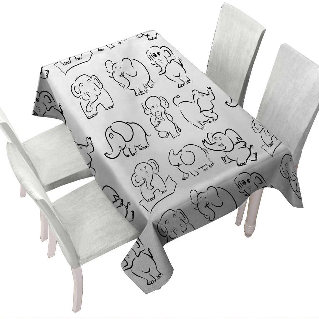 Tablecloth with Elephant Drawing Pattern