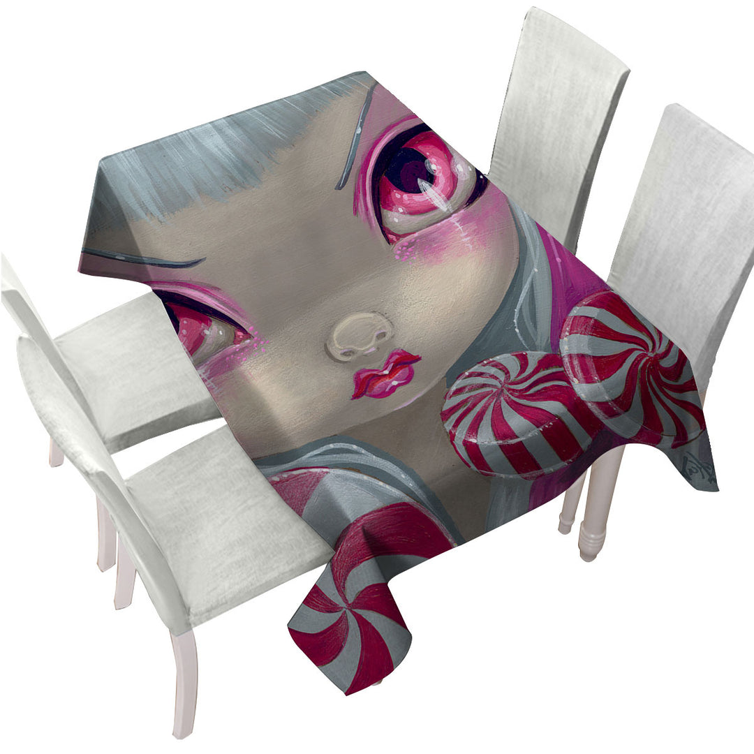 Tablecloth with Faces of Faery _44 Pink Girl with Peppermint Candy