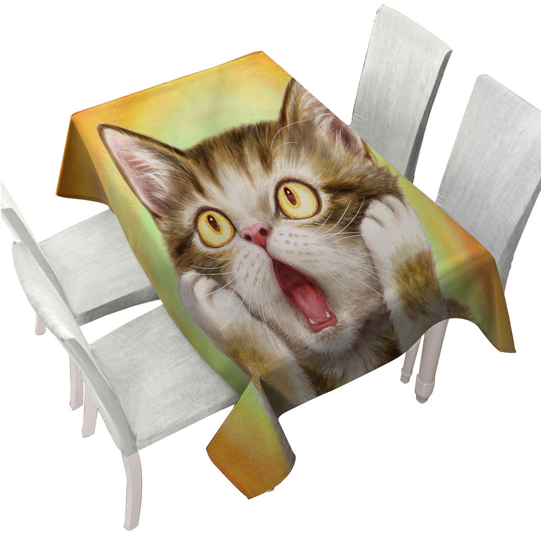 Tablecloth with Funny Cat Designs Freaked Out Kitten