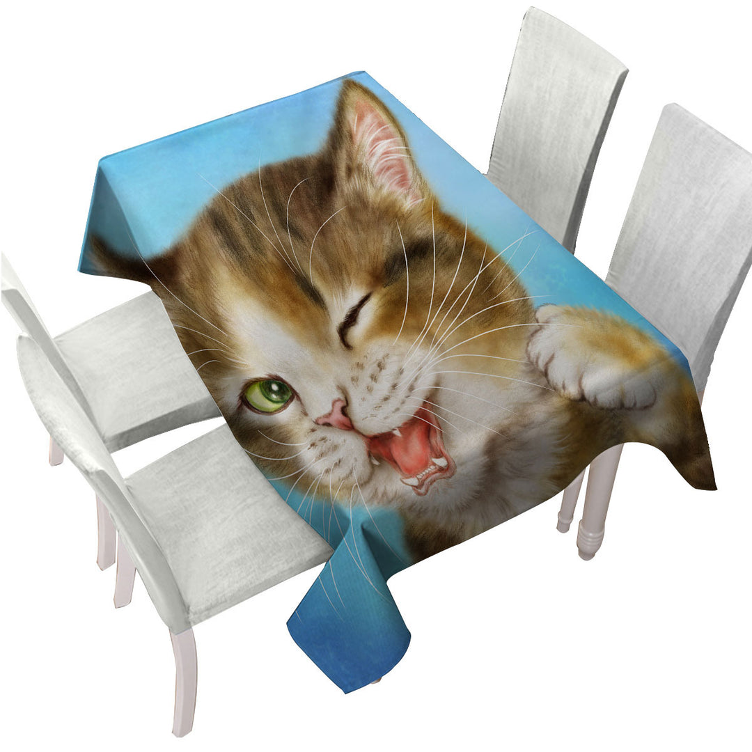 Tablecloth with Funny Cats Winking Little Kitty