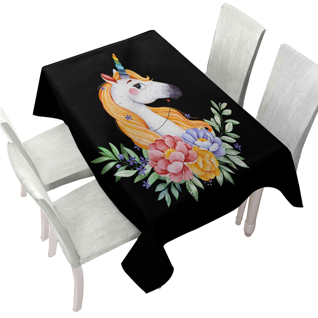 Tablecloth with Gorgeous Unicorn and Flowers