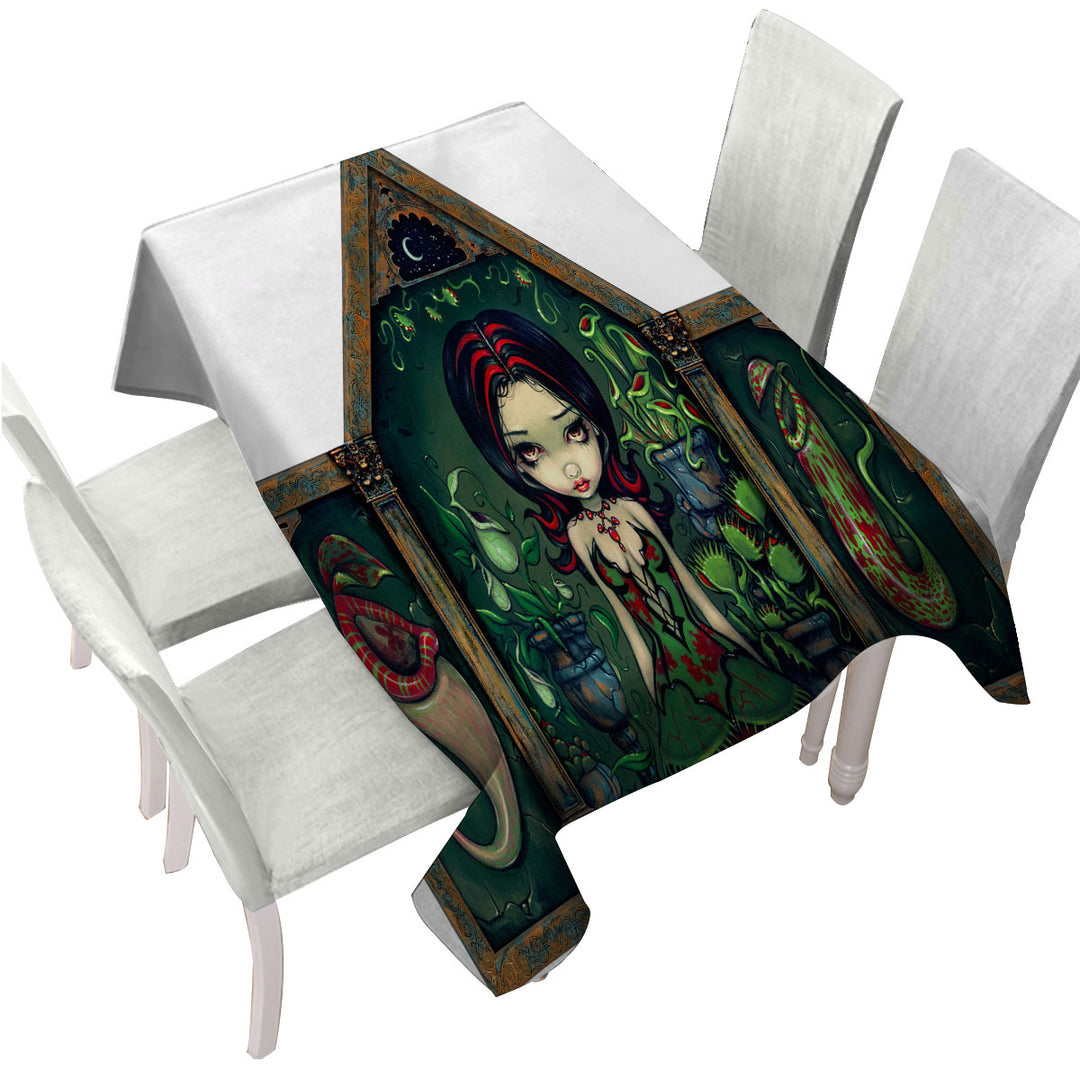 Tablecloth with Goth Victorian Girl in the Carnivorous Greenhouse