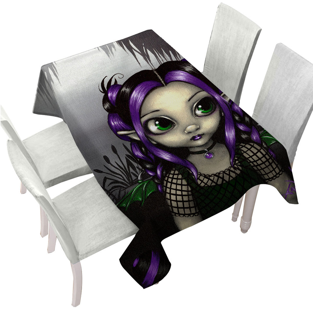 Tablecloth with Gothling Cute Purple Goth Elf Girl in Eerie Swamp