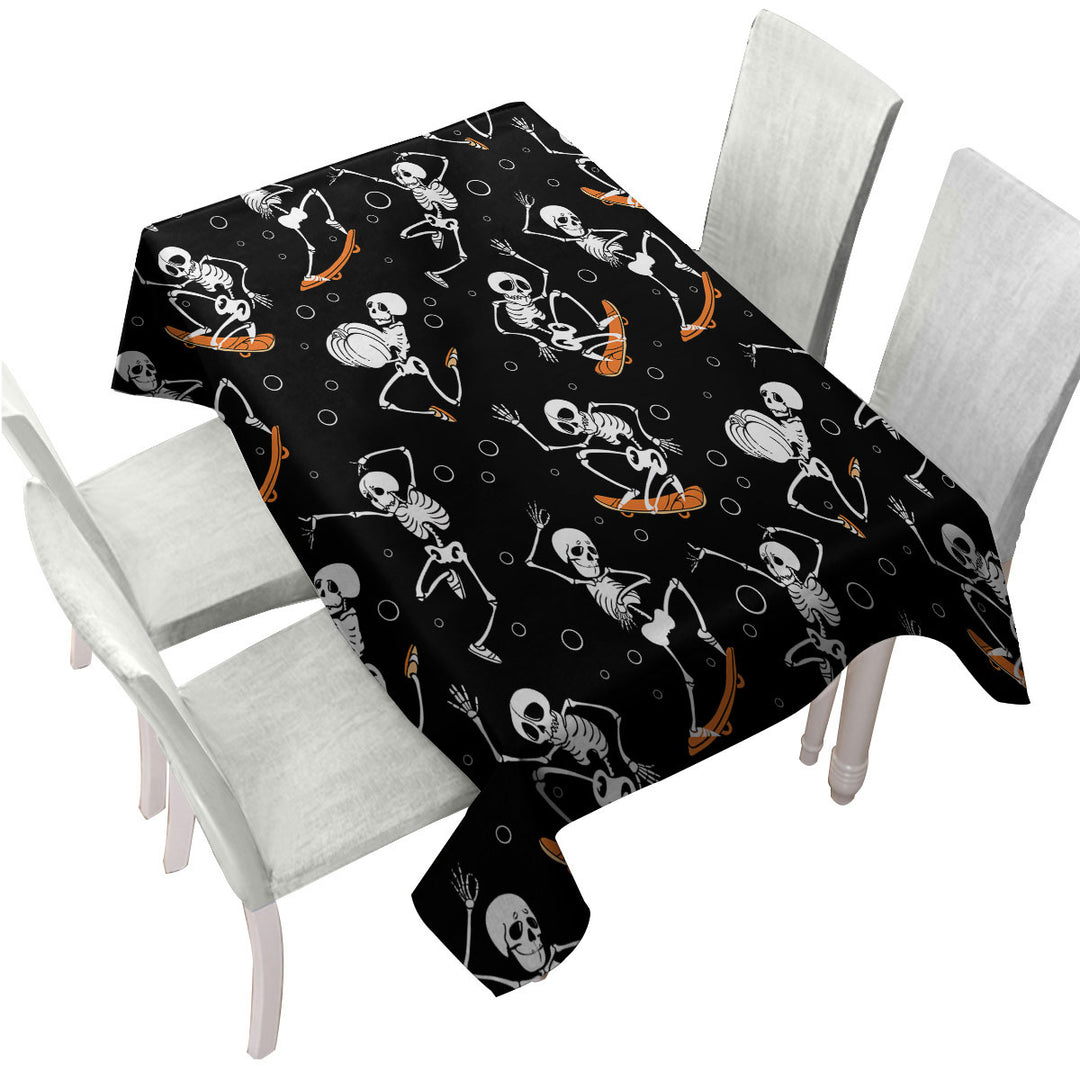 Tablecloth with Halloween Funny Skeletons
