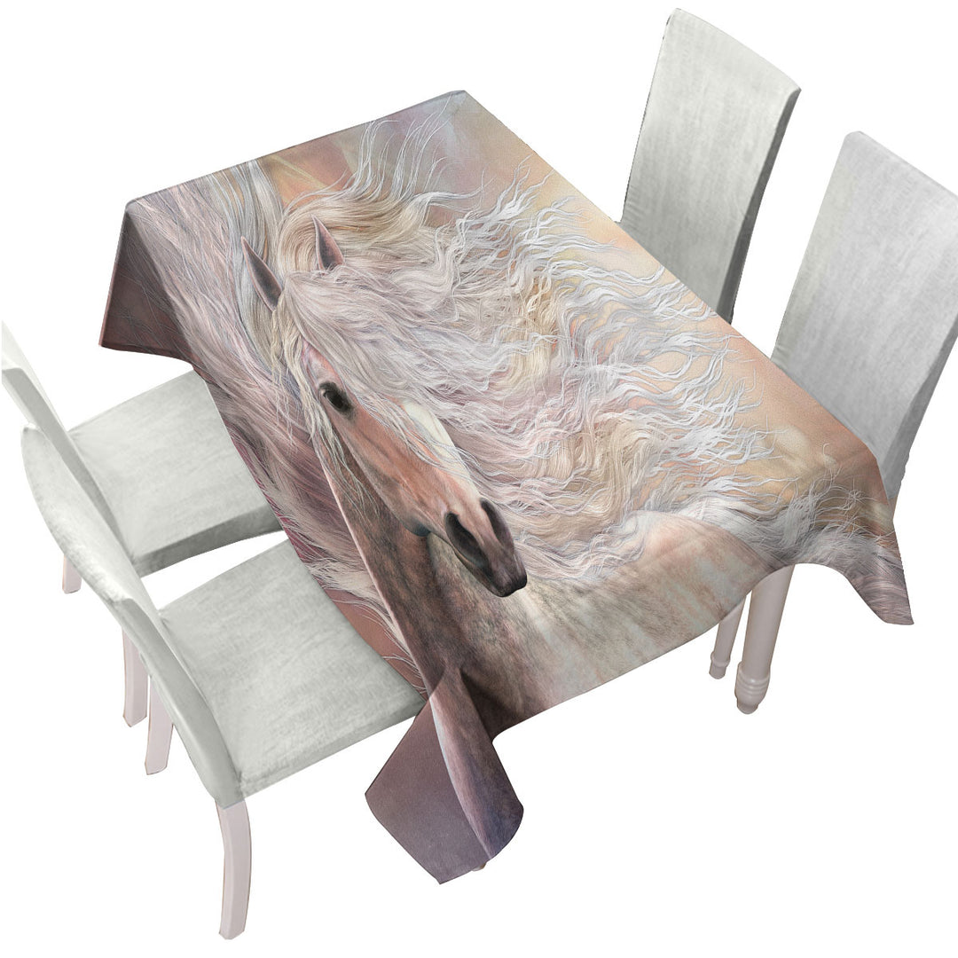 Tablecloth with Horses Art Cielo the Long Haired White Horse
