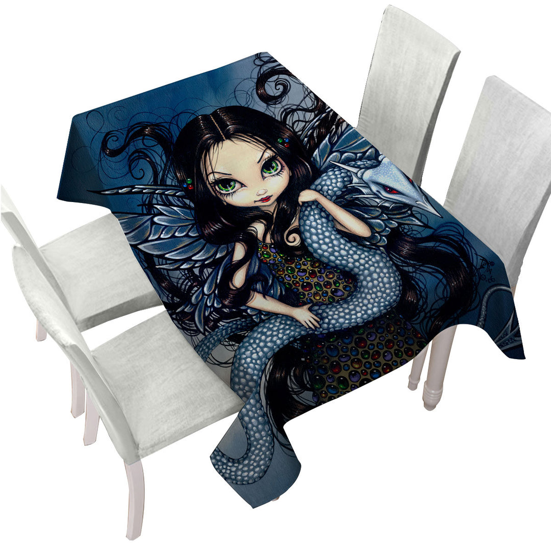 Tablecloth with Jewele Fairy with Jewels Dress and Silver Dragon