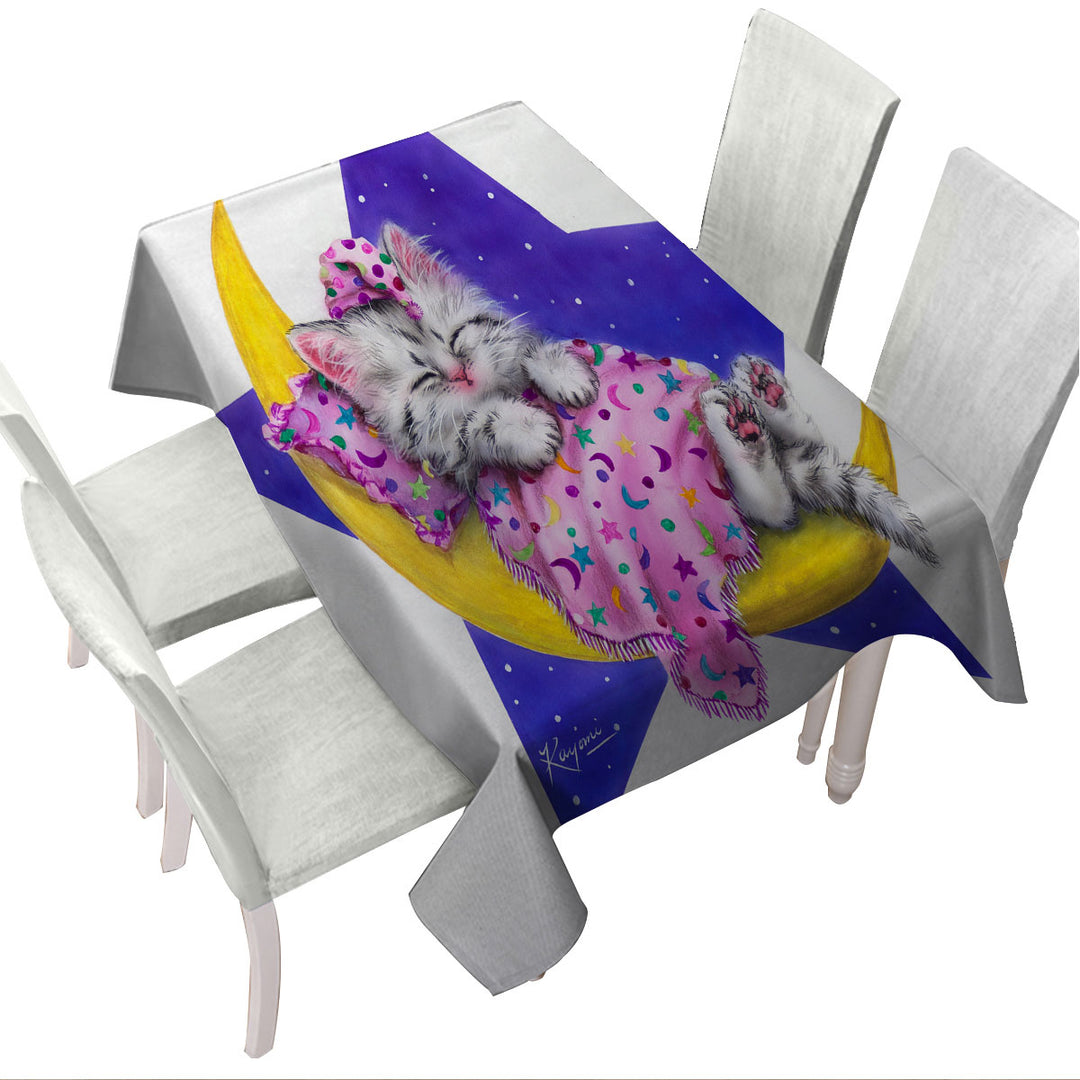 Tablecloth with Kids Children Design Moon Bed Kitty Cat