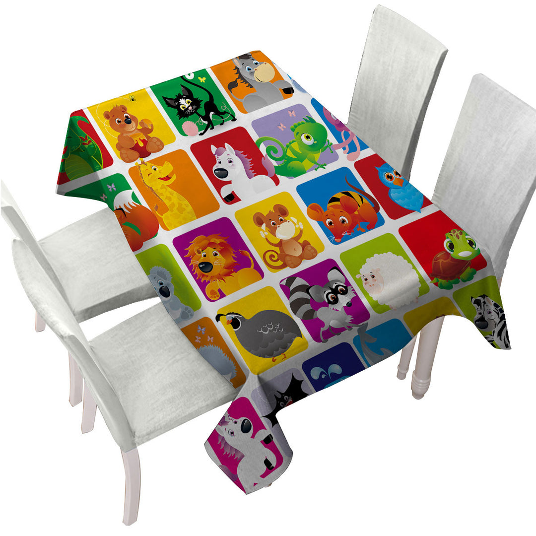 Tablecloth with Kids Cute Animals Cartoon Panel