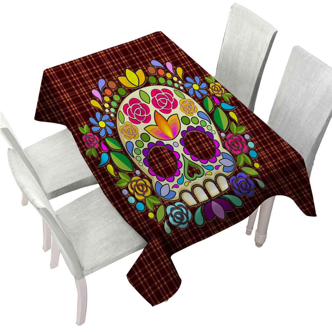 Tablecloth with Mexican Sugar Skull over Gingham