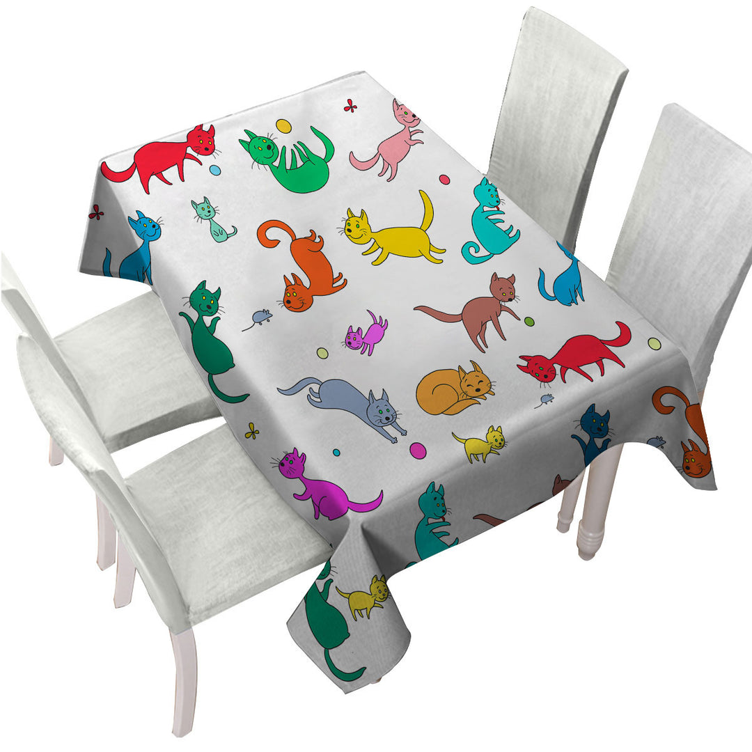 Tablecloth with Multi Colored Cute Playing Cats
