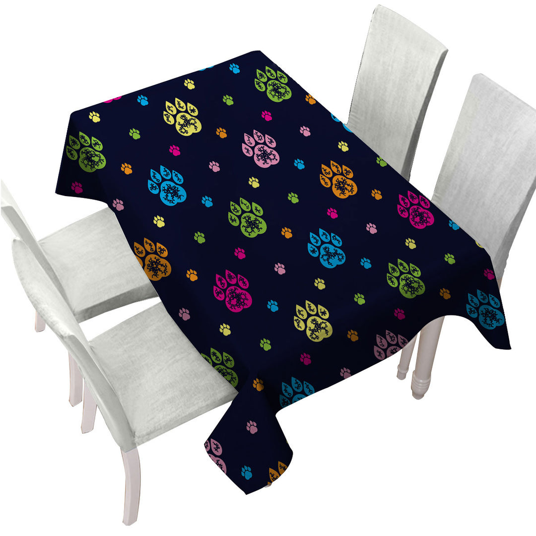 Tablecloth with Multi Colored Dog Paws