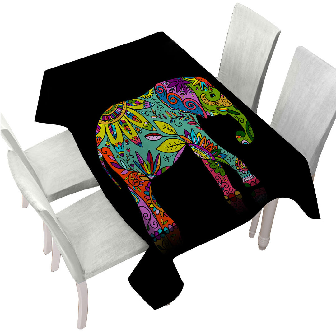 Tablecloth with Multi Colored Floral Elephant